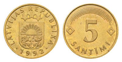 Латвия 5 сантимов 1992 KM 16 никель латунь UNC 4679-267