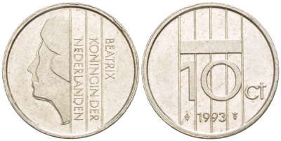 НИДЕРЛАНДЫ 10 ЦЕНТОВ 1993 БЕАТРИКС KM 203 никель 4547-929