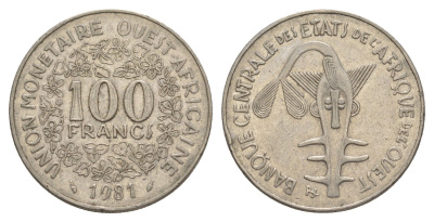Западная Африка (BCEAO) 100 франков 1981 Центральный банк государств Западной Африки KM 4 никель 4642-333