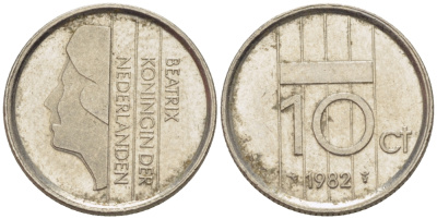 Нидерланды 10 центов 1982 Беатрикс (1980-2013) KM 203 никель 4396-925