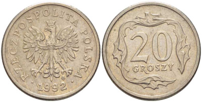 Польша 20 грошей 1992 MW KM 280 медно-никель 201-512
