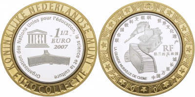Франция 1 1/2 евро 2007 всемирное наследие ЮНЕСКО, великая китайская стена KM 1491 серебро PROOF 1068-7-32