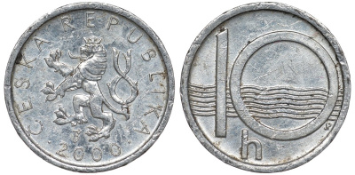 Чехия 10 геллеров 2000 KM 6 алюминий 4124-612