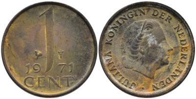 НИДЕРЛАНДЫ 1 ЦЕНТ 1971 ЮЛИАНА KM 180 бронза 96-1233