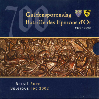Бельгия евронабор из 8 монет + жетон 2002 700 лет битве при Куртре, в оригинальном буклете UNC 2-5-1-25