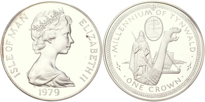 Остров Мэн 1 крона 1979 1000 лет Тинвальду - Драккар KM 46a серебро PROOF 1529-944