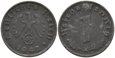 Германия 1 рейхспфенниг 1942 A KM 97, J. 369 цинк 192-965