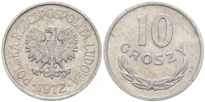 ПОЛЬША 10 ГРОШЕЙ 1972 MW KM АА47 алюминий 214-761