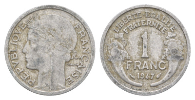 Франция 1 франк 1947 KM 885a алюминий 4641-1022