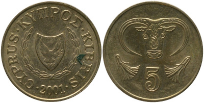 Кипр 5 центов 2001 KM 55.3 никель латунь 4158-563