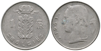 БЕЛЬГИЯ 1 ФРАНК 1963 BELGIE KM 143.1 медно-никель 4381-425