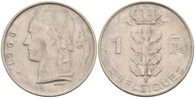 БЕЛЬГИЯ 1 ФРАНК 1966 BELGIQUE KM 142.1 медно-никель 4563-1253