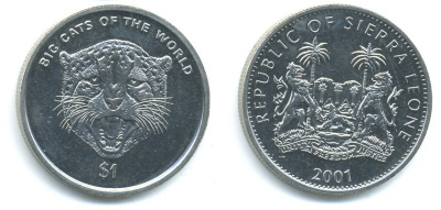 Сьерра-Леоне 1 доллар 2001 серия защита окружающей среды, леопард медно-никель UNC 00-00