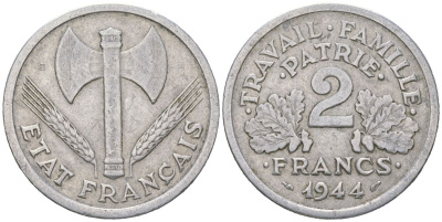 Франция 2 франка 1944 KM 904 алюминий 4616-835