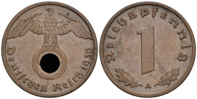 Германия 1 рейхспфенниг 1939 A KM 89, J 361 бронза 4396-1165