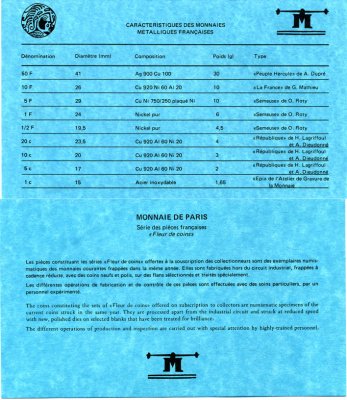 Франция набор из 9 монет 1977 официальный набор, в запайке и коробке, с сертификатом, FDS SETS KM SS14 серебро UNC 1-4-2-09