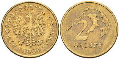 Польша 2 гроша 2005 MW KM 277 латунь    4136-942