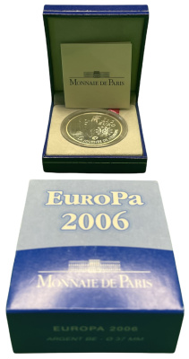 Франция 1 1/2 евро 2006 Декларация Шумана, день Европы 9 мая 1950 года, в оригинальной коробке, с сертификатом KM 2037 серебро PROOF 5-6-4-18