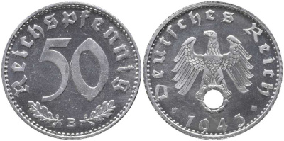 Германия 50 рейхспфеннигов 1943 B J. 372, KM 96 алюминий PROOF 00-000-00