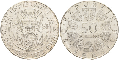 Австрия 50 шиллингов 1972 350 лет образования Университета Зальцбурга KM 2913 серебро aUNC 4557-325