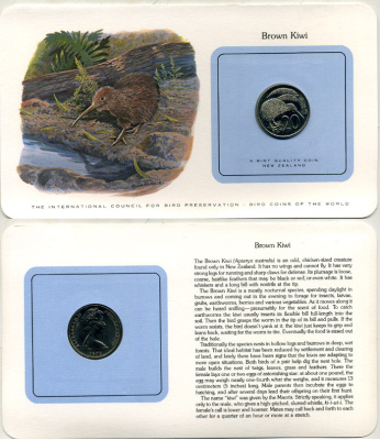 Новая Зеландия 20 центов 1978 Елизавета II (1952-2022), птичка киви, СЕРИЯ МОНЕТЫ МИРА С ИЗОБРАЖЕНИЕМ ПТИЦ, В ОРИГИНАЛЬНОМ БУКЛЕТЕ С ОПИСАНИЕМ KM 36.1 медно-никель UNC 5121-3