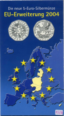 Австрия 5 евро 2004 расширение евросоюза, в оригинальном буклете KM 3122 серебро UNC 1-5-2-14