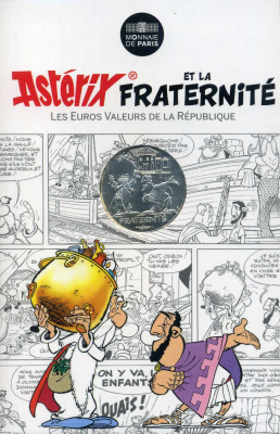 Франция 10 евро 2015 серия Астерикс и свобода, Панорамикс (Panoramix) и грек, в оригинальном буклете KM NEW серебро UNC 1-4-3-18