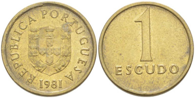 ПОРТУГАЛИЯ 1 ЭСКУДО 1981 KM 614 никель латунь 4516-417