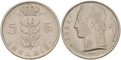 Бельгия 5 франков 1962 Belgie KM 135.1 медно-никель    4187-255