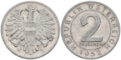 Австрия 2 гроша 1952 KM 2876 алюминий 192-364