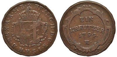 АВСТРИЯ 1 КРЕЙЦЕР 1794 H, ШТАТ BURGAU KM 8 медь 4556-137