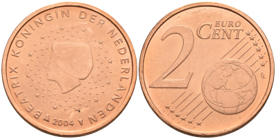 Нидерланды 2 евроцента 2004  КМ 235 сталь плакированная медью UNC   4160-1143