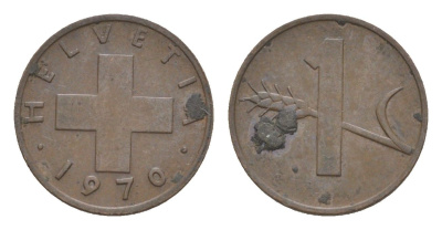 Швейцария 1 раппен 1970 KM 46 бронза 3458-261