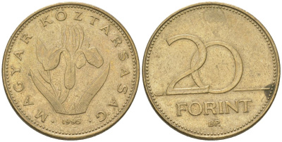 Венгрия 20 форинтов 1995 BP KM 696 никель латунь 4616-955