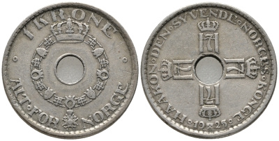 Норвегия 1 крона 1925 Хокон VII (1905-1957) KM 385 медно-никель 67-142