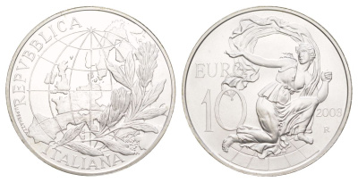 Италия 10 евро 2003 Люди в Европе KM 258 серебро BU 11-327-31