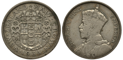 Новая Зеландия 1/2 кроны 1934 Георг V (1910-1936) KM 5 серебро 272-823