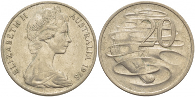 Австралия 20 центов 1975 Елизавета II (1952-2022), утконос KM 66 медно-никель UNC 114-444