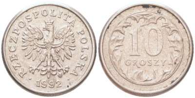 Польша 10 грошей 1992 Y 279 медно-никель UNC 4614-633