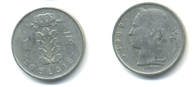 БЕЛЬГИЯ 1 ФРАНК 1969 BELGIE KM 143.1 медно-никель 86-1324