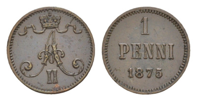 Россия для Финляндии 1 пенни 1875 Александр II (1855-1881) Биткин 674 медь 1530-711