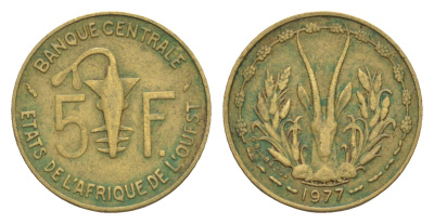 Западная Африка (BCEAO) 5 франков 1977 Центральный банк государств Западной Африки KM 2a медь алюминий никель 4643-743