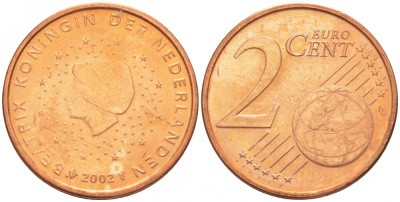 НИДЕРЛАНДЫ 2 ЕВРОЦЕНТА 2002 KM 235 сталь покрытая медью UNC 3457-1119