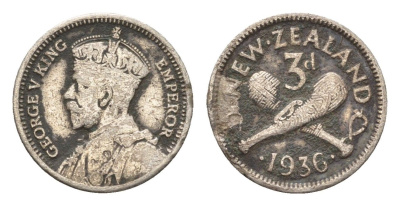Новая Зеландия 3 пенса 1936 Георг V (1910-1936) KM 1 серебро 39-1164