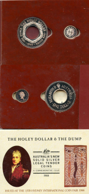 Австралия 1 доллар и 25 центов 1988 холи доллар (HOLEY), аборигенская культура, дырявый доллар, в оригинальной упаковке KM 112, 113 серебро  PROOF  1-6-4-16