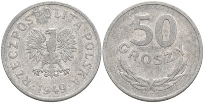 Польша 50 грошей 1949 KM 44а, Parchimowicz 209b алюминий 68-323