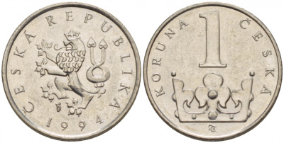 Чехия 1 крона 1994 KM 7 сталь плакированная никелем 4532-521