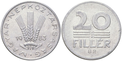 Венгрия 20 филлеров 1983 BP KM 573 алюминий aUNC 4613-1014