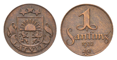 Латвия 1 сантим 1932 KM 1 бронза 4679-216