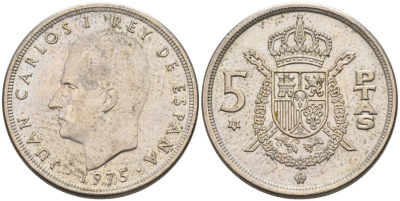 Испания 5 песет 1975 (78) Хуан Карлос I KM 809 медно-никель 4573-937